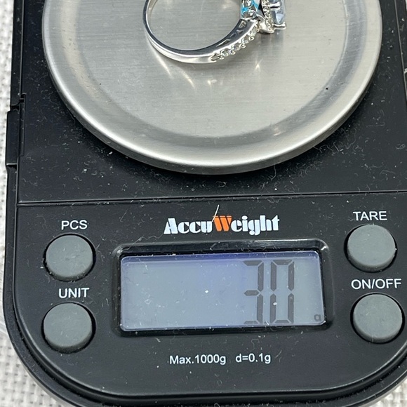 Vintage Estate Sterling Silver 925 Blue Topaz & Diamond Halo Ring – Size 6 - Picture 17 of 17